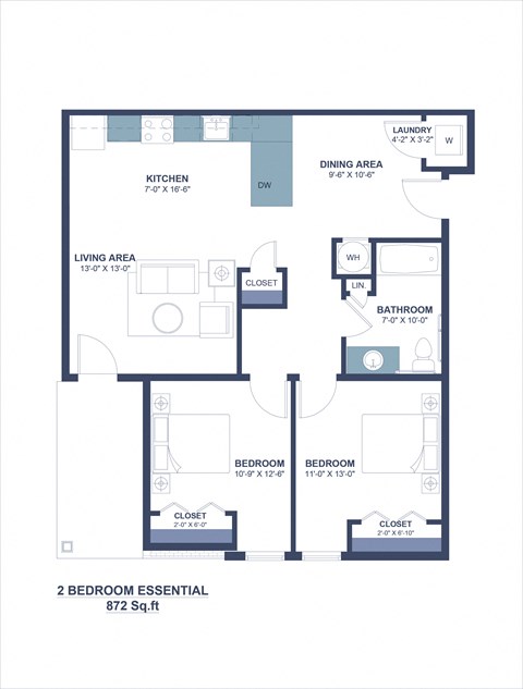a floor plan of a 2 bedroom apartment